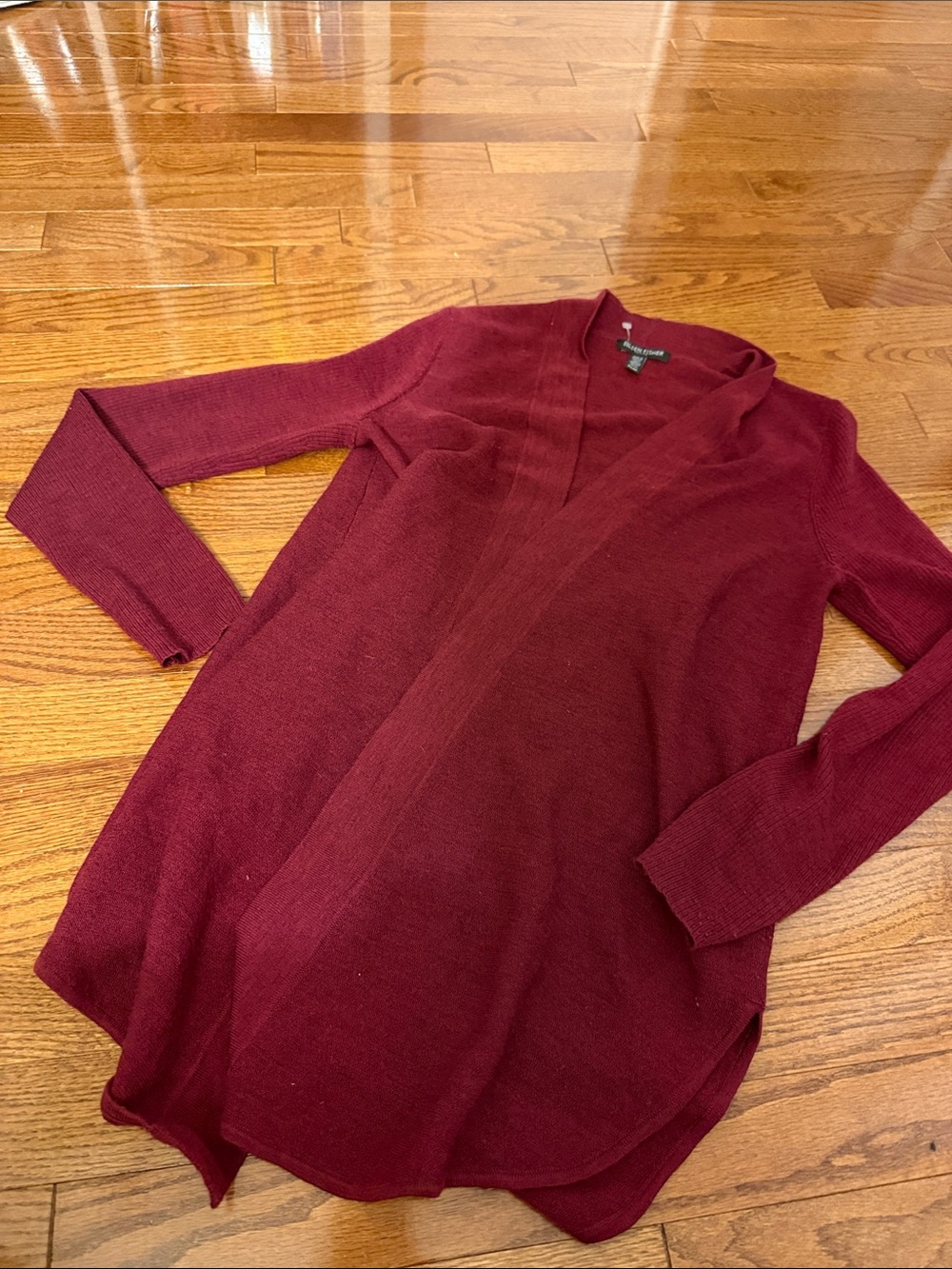 eileen fisher Burgundy Open-Front Long Cardigan s